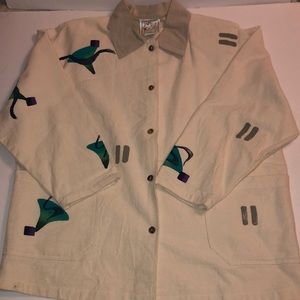 Vintage 80s Lagenlook Hand Painted Cotton Canvas Jacket - Oversized